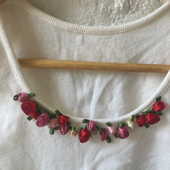 ~ HANKY PANKY CAMI WITH FLOWER APPLIQUE ~ MADE IN USA ~ 100% COTTON - Picture 2 of 7